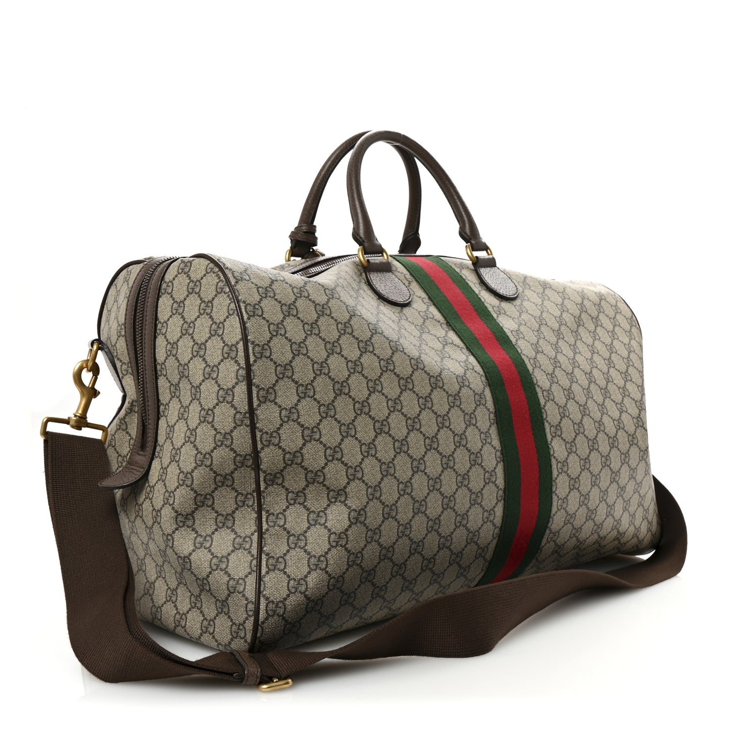GG Supreme Monogram Textured Dollar Calfskin Web Medium Ophidia Carry-On Duffle Bag Beige Ebony New Acero