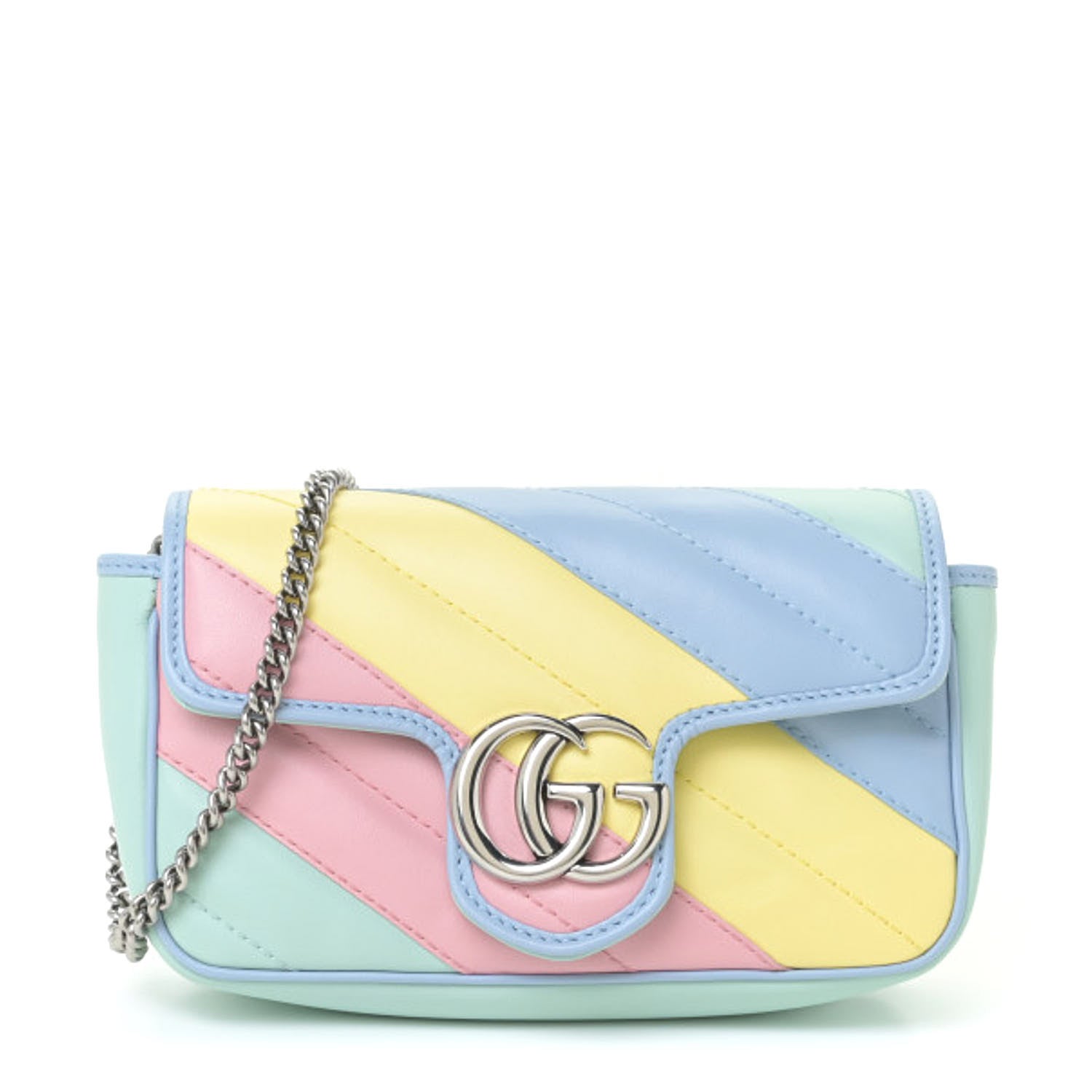 Gucci Calfskin Matelasse Diagonal Super Mini GG Marmont Shoulder Bag Multicolor Pastel 1 of 9
