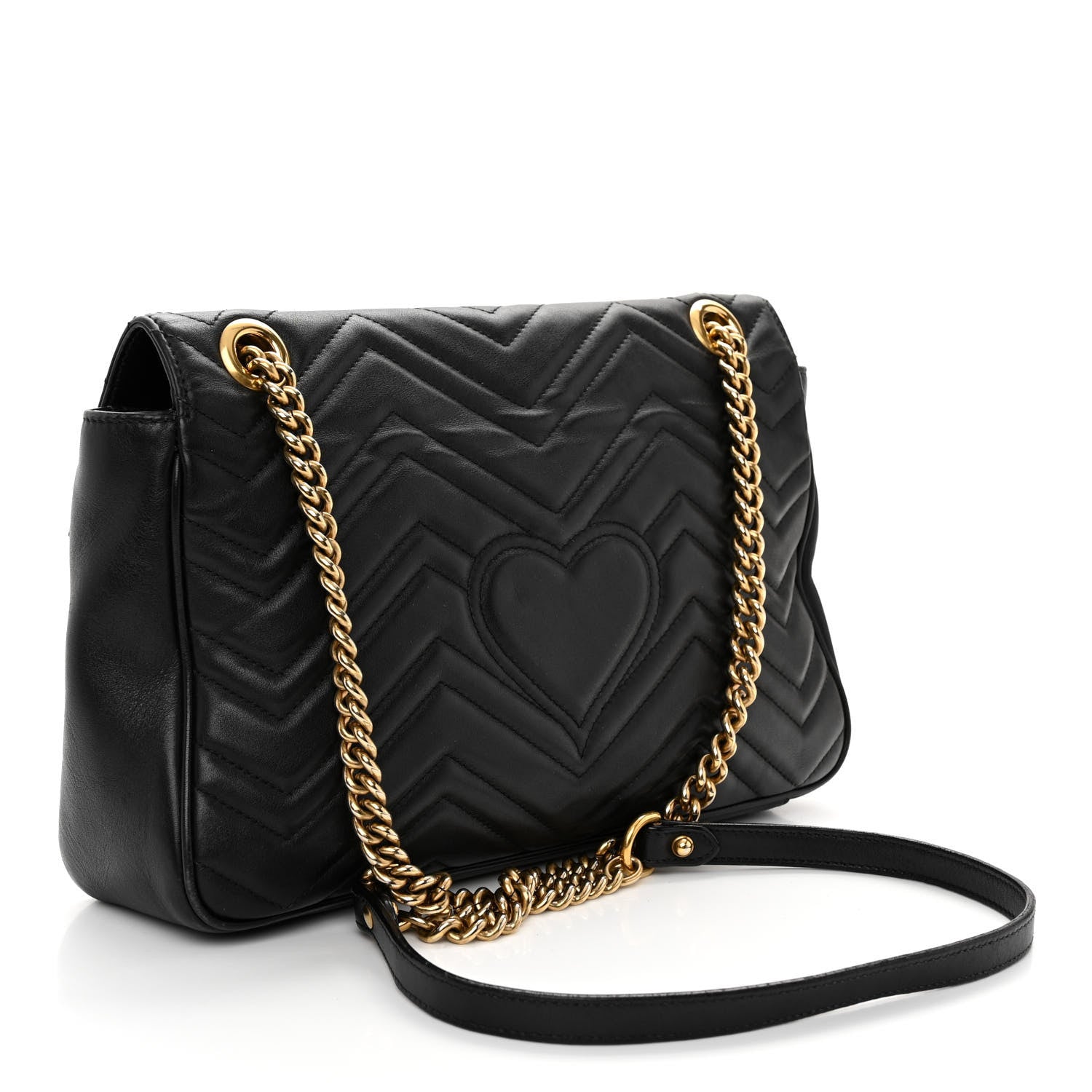 Gucci Calfskin Matelasse Medium GG Marmont Shoulder Bag Black 3 of 9