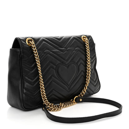 Gucci Calfskin Matelasse Medium GG Marmont Shoulder Bag Black 3 of 9