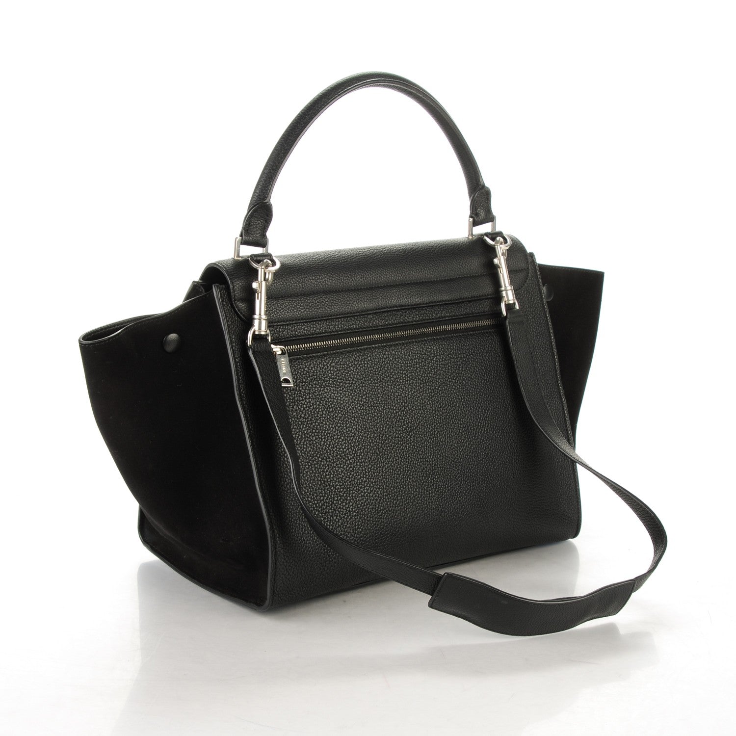 Celine Drummed Calfskin Suede Medium Trapeze Black 3 of 9
