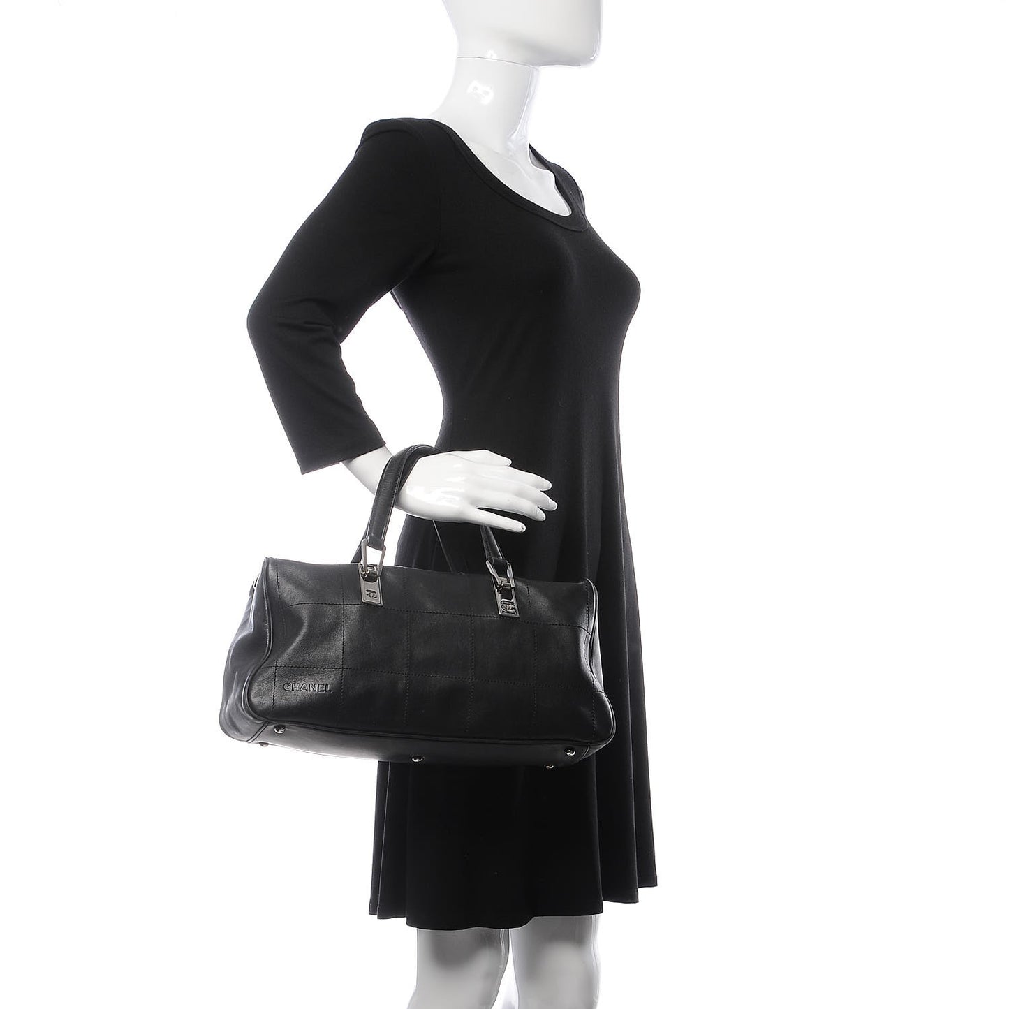 Calfskin Square Stitched Tote Black