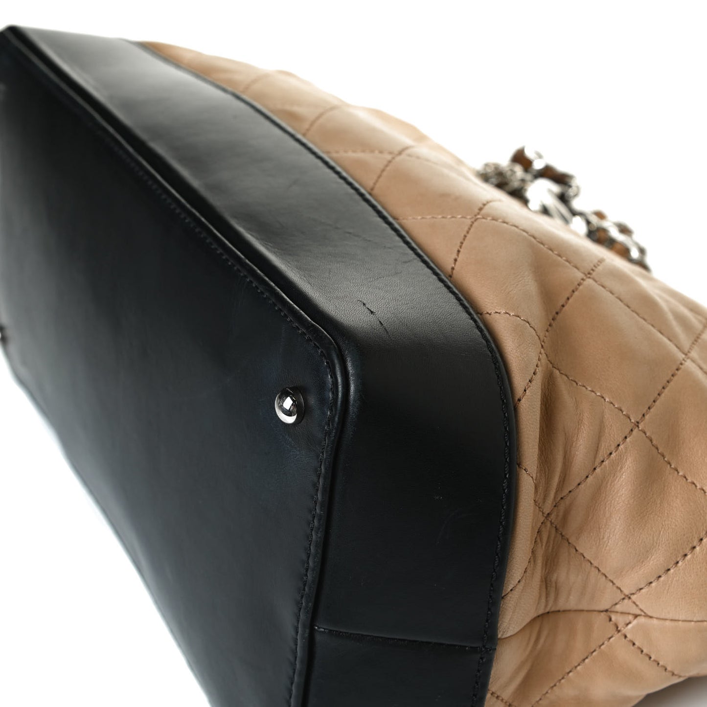 Calfskin Stitched VIP Medium Shopping Tote Beige Black