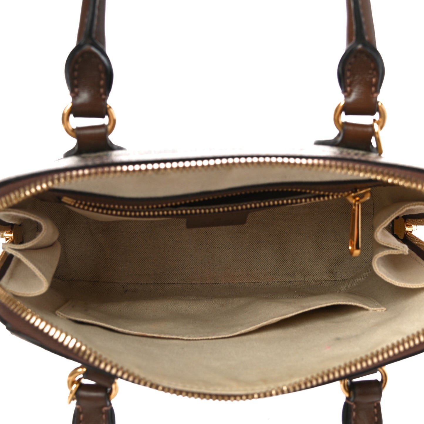 GG Supreme Monogram Azalea Calfskin Small Horsebit 1955 Top Handle Bag Beige Ebony Brown Sugar
