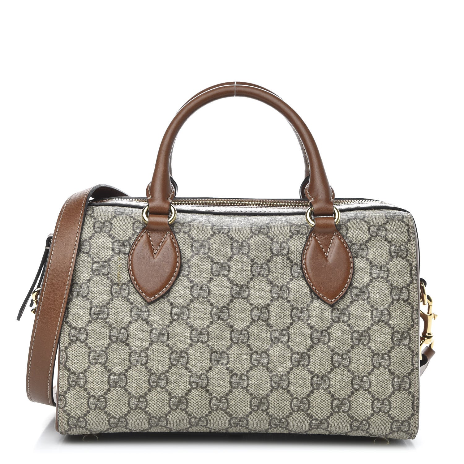 Gucci GG Supreme Monogram Cuoio Toscano Small Boston Beige Ebony Cuir 1 of 10