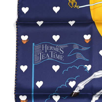 Hermes Silk Tea Time Scarf 70 Marine 5 of 6