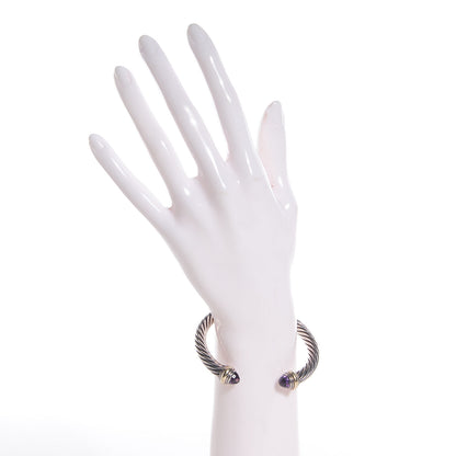 David Yurman Sterling Silver 14K Yellow Gold Amethyst 7mm Cable Classics Bracelet 2 of 5