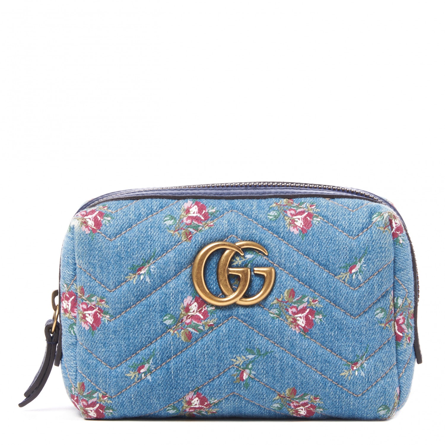 Gucci Denim Matelasse Flora GG Marmont Cosmetic Case Blue 1 of 9