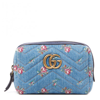 Gucci Denim Matelasse Flora GG Marmont Cosmetic Case Blue 1 of 9