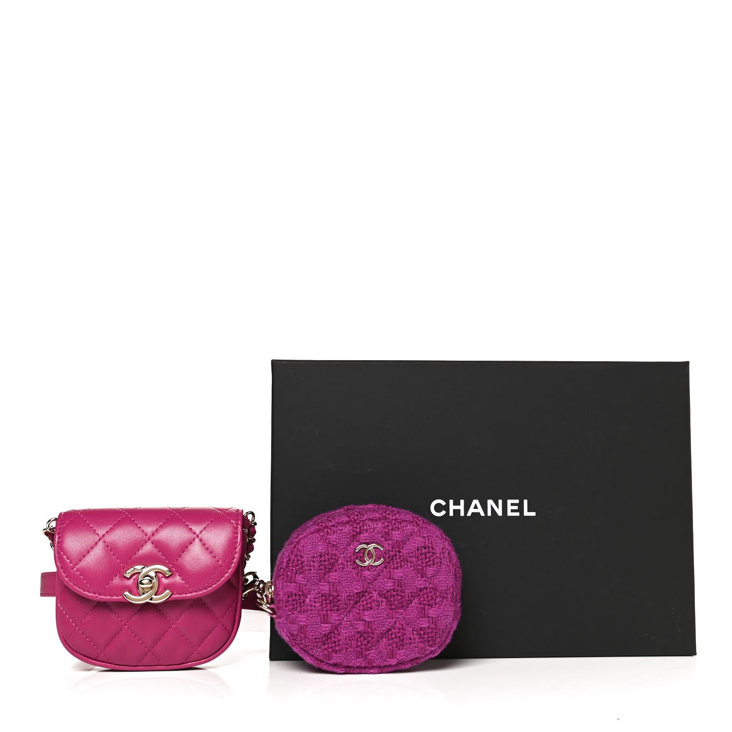 Chanel Tweed Lambskin Quilted Waist Bag With Coin Purse Fuchsia 13 of 13