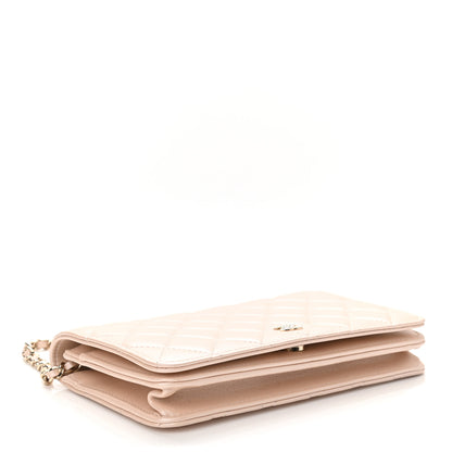 Chanel Iridescent Lambskin Quilted Pearl Wallet On Chain WOC Light Beige 4 of 13