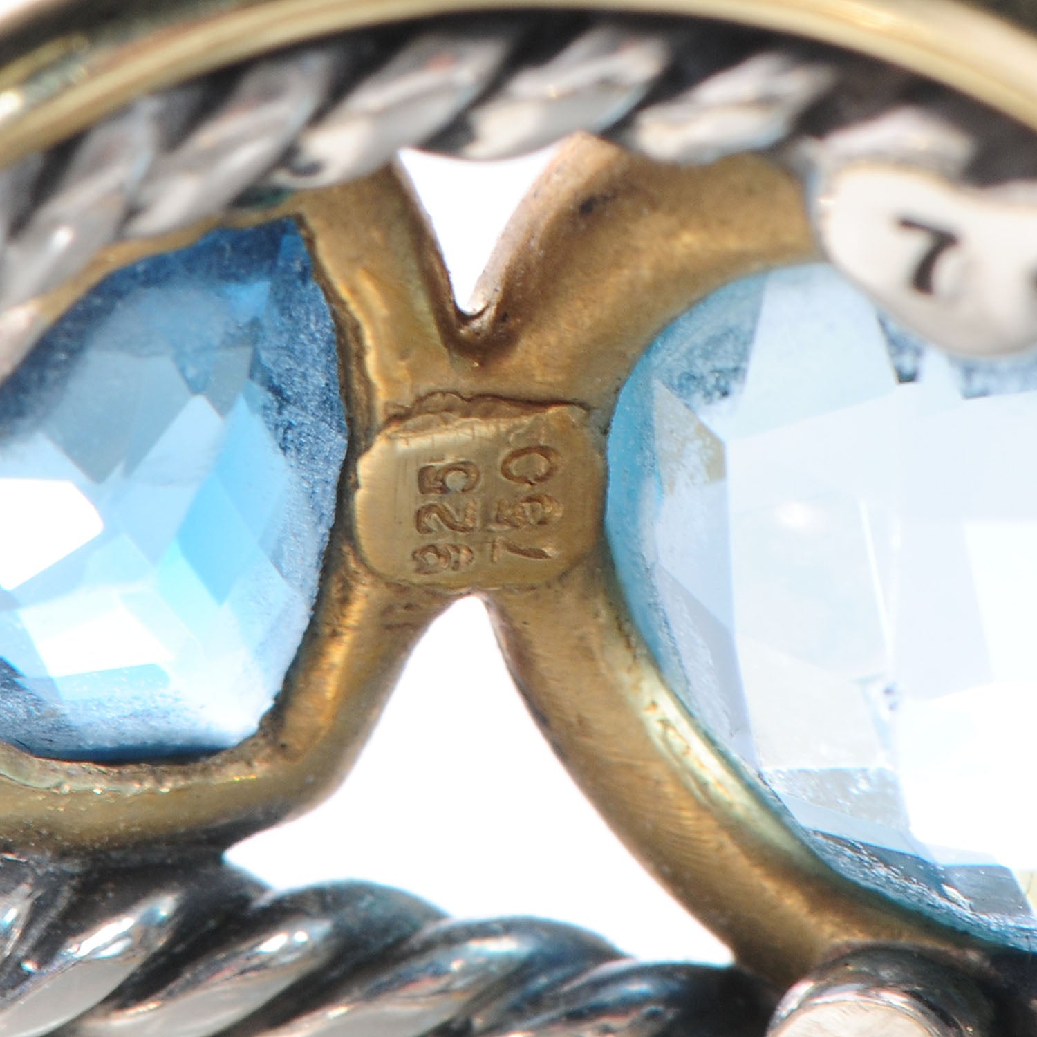 David Yurman Sterling Silver 18k Yellow Gold Blue Topaz Renaissance Ring 4.5 6 of 7