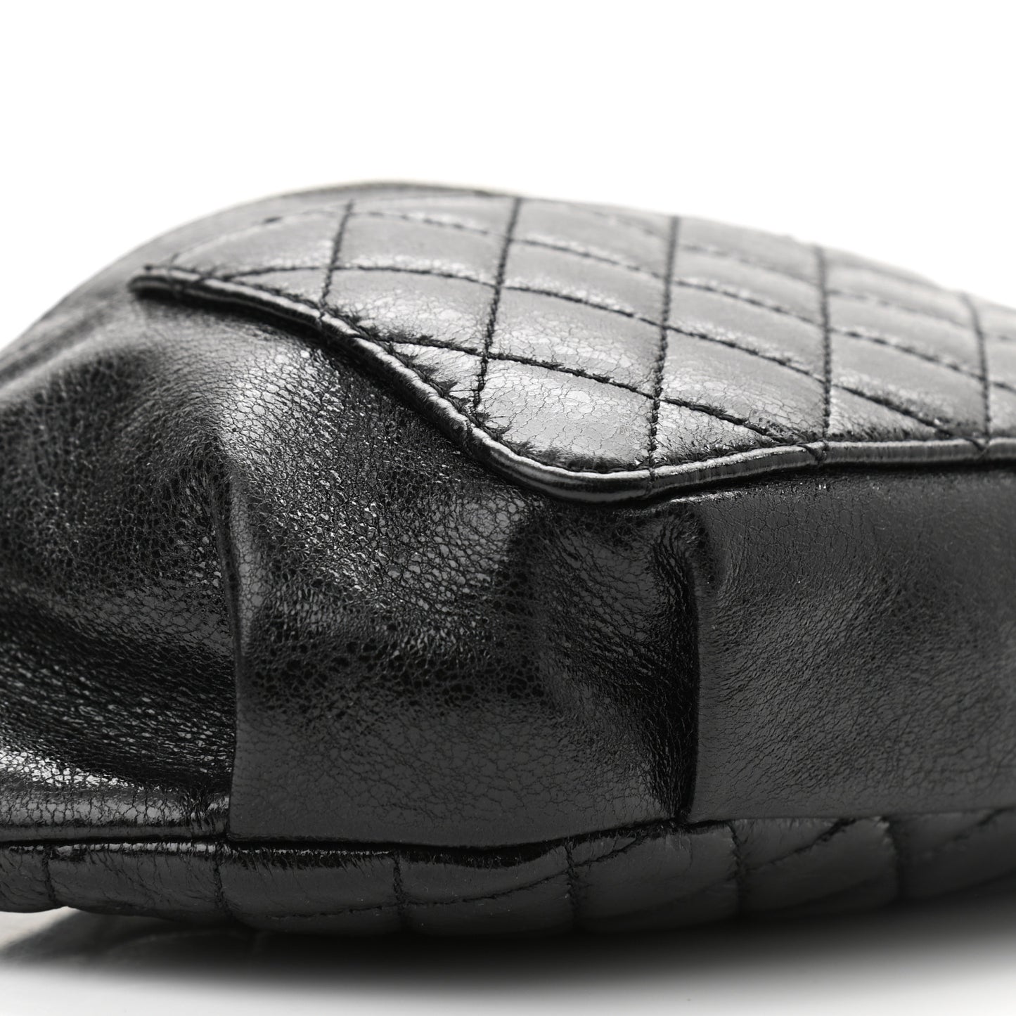 Crumpled Glazed Lambskin Quilted Waist Bag Fanny Pack Black