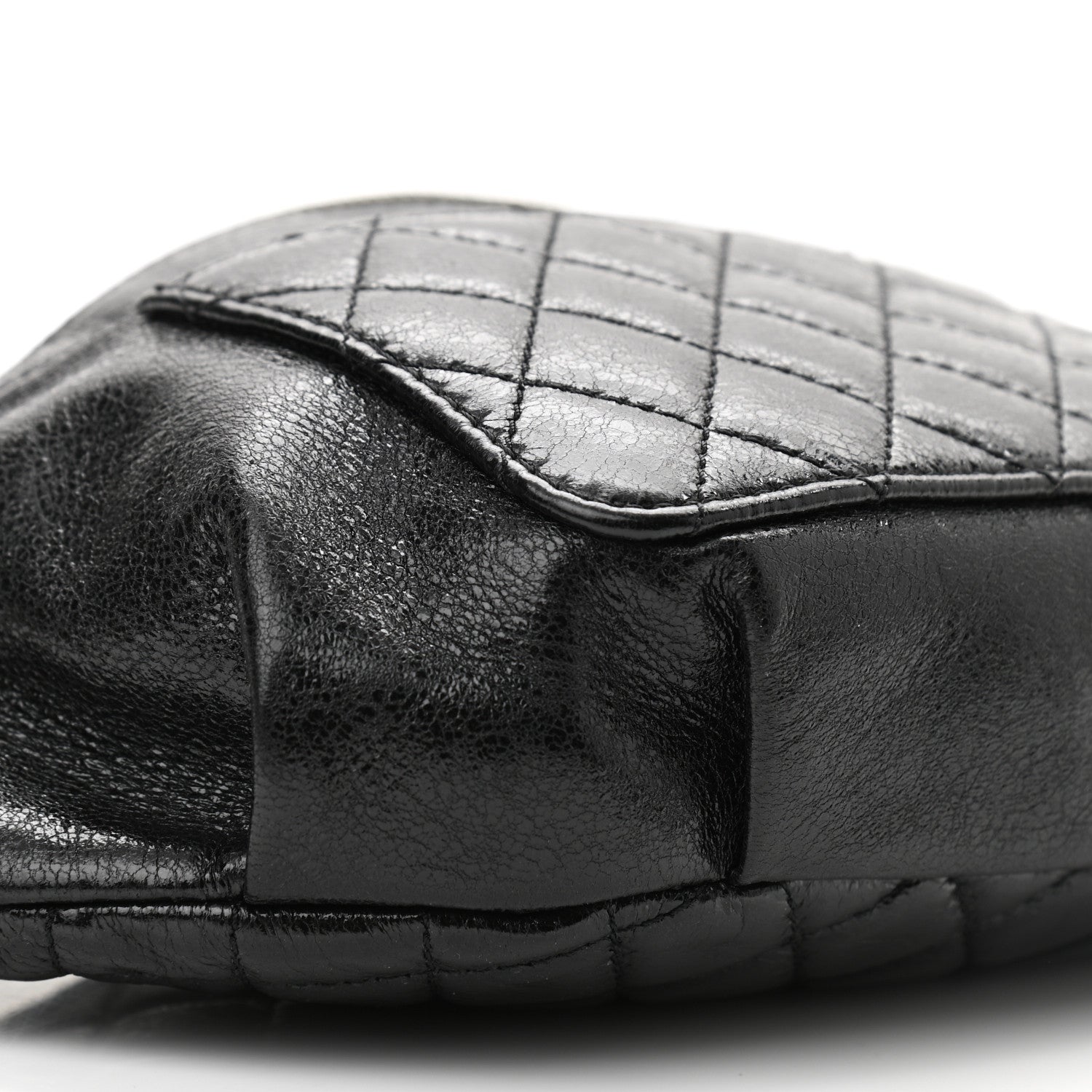 Chanel Crumpled Glazed Lambskin Quilted Waist Bag Fanny Pack Black 9 of 10