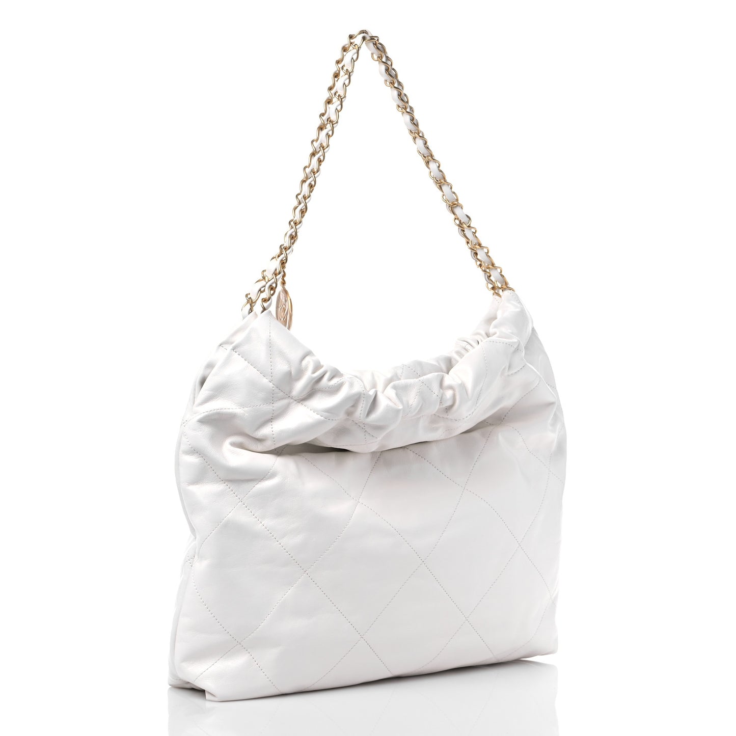 Shiny Calfskin Quilted Chanel 22 White