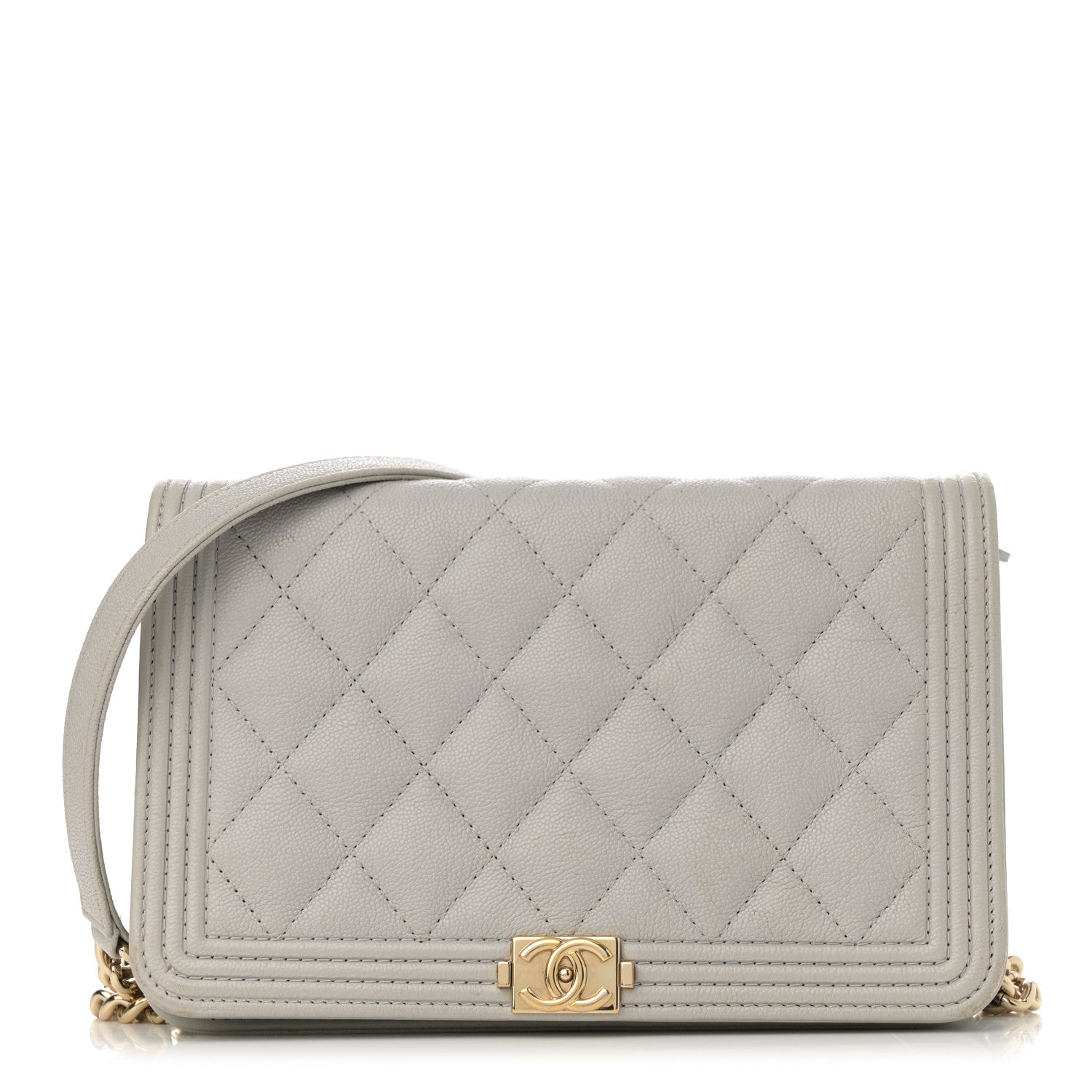 Chanel Caviar Quilted Boy Wallet On Chain WOC Grey 1 of 19