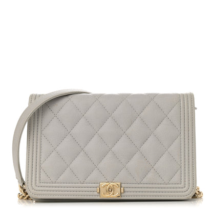 Chanel Caviar Quilted Boy Wallet On Chain WOC Grey 1 of 19
