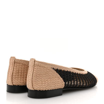 Chanel Raffia Cap Toe Ballerina Flats 36.5 Black Beige 5 of 9
