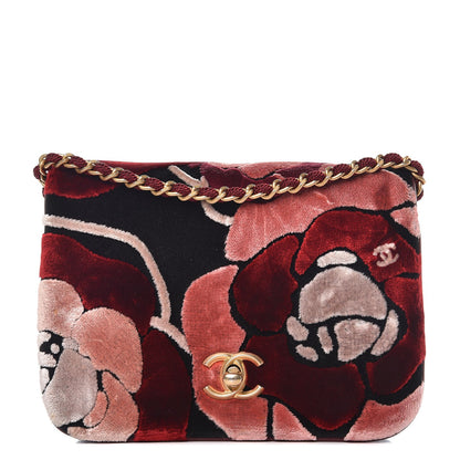 Chanel Velvet Lambskin Mini Camellia Flap Black Burgundy 1 of 8