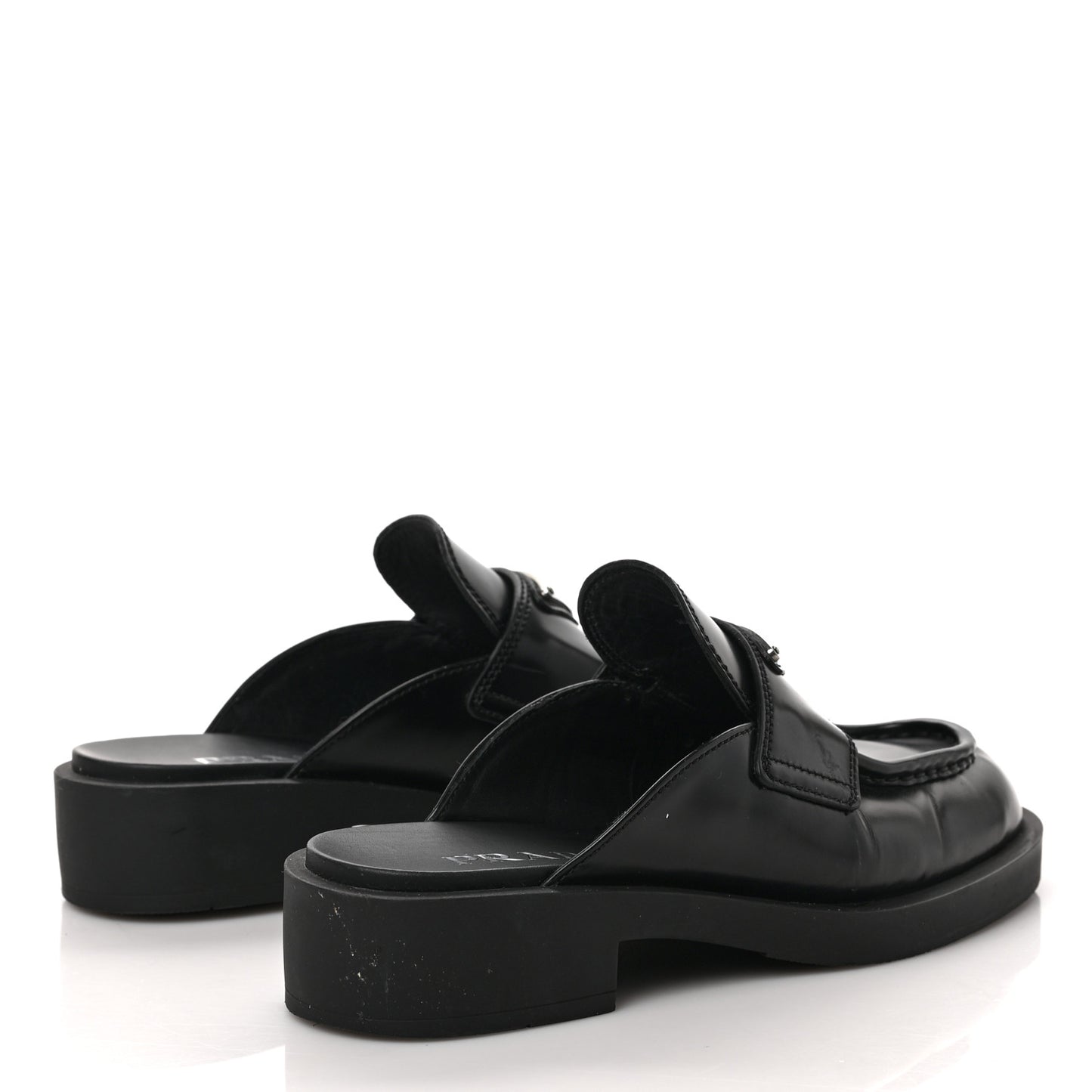 Spazzolato Metal Triangle Logo 40mm Loafer Mules 36 Black