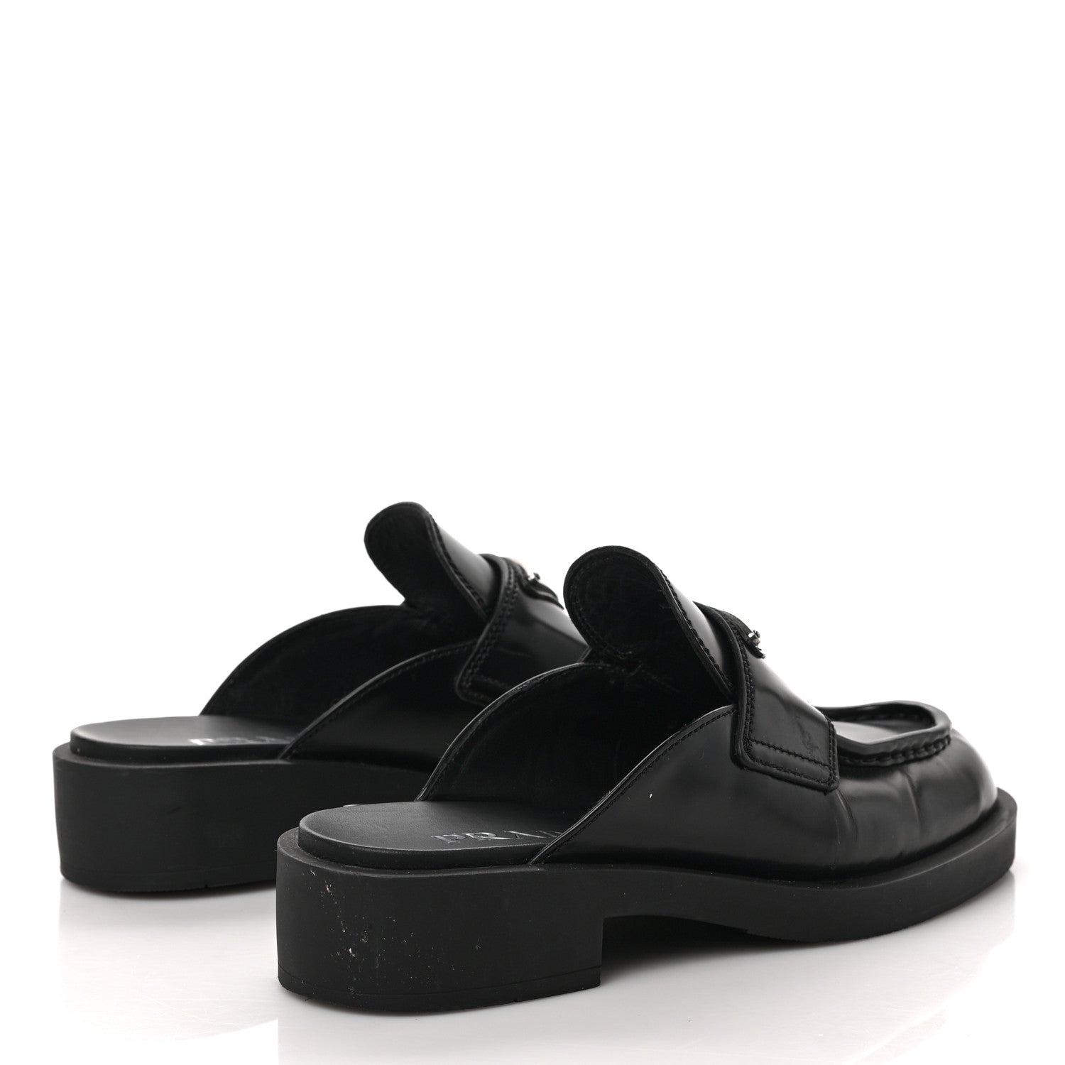 Prada Spazzolato Metal Triangle Logo 40mm Loafer Mules 36 Black 4 of 9
