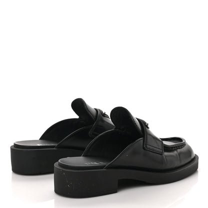 Prada Spazzolato Metal Triangle Logo 40mm Loafer Mules 36 Black 4 of 9