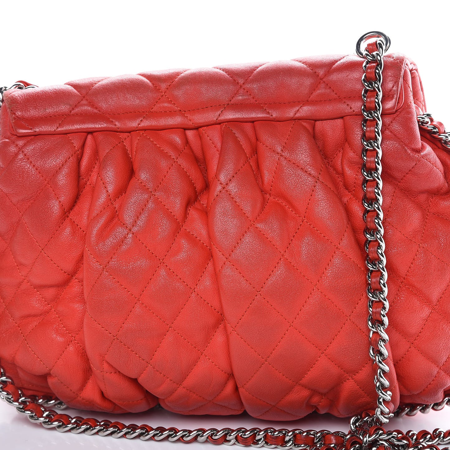 Washed Lambskin Quilted Large Chain Around Messenger Red