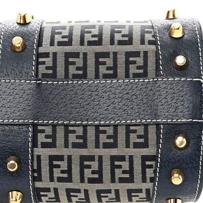 Fendi Zucchino Calfskin Studded Top Handle Satchel Tobacco Blue 15 of 15