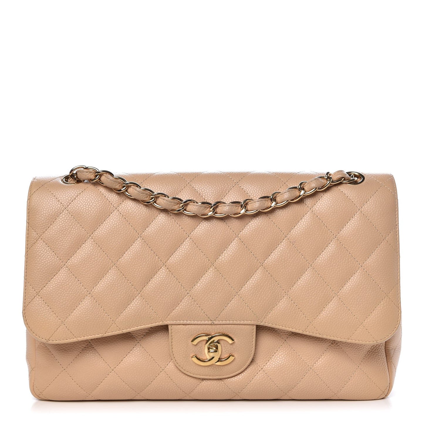 Caviar Quilted Jumbo Double Flap Beige Clair