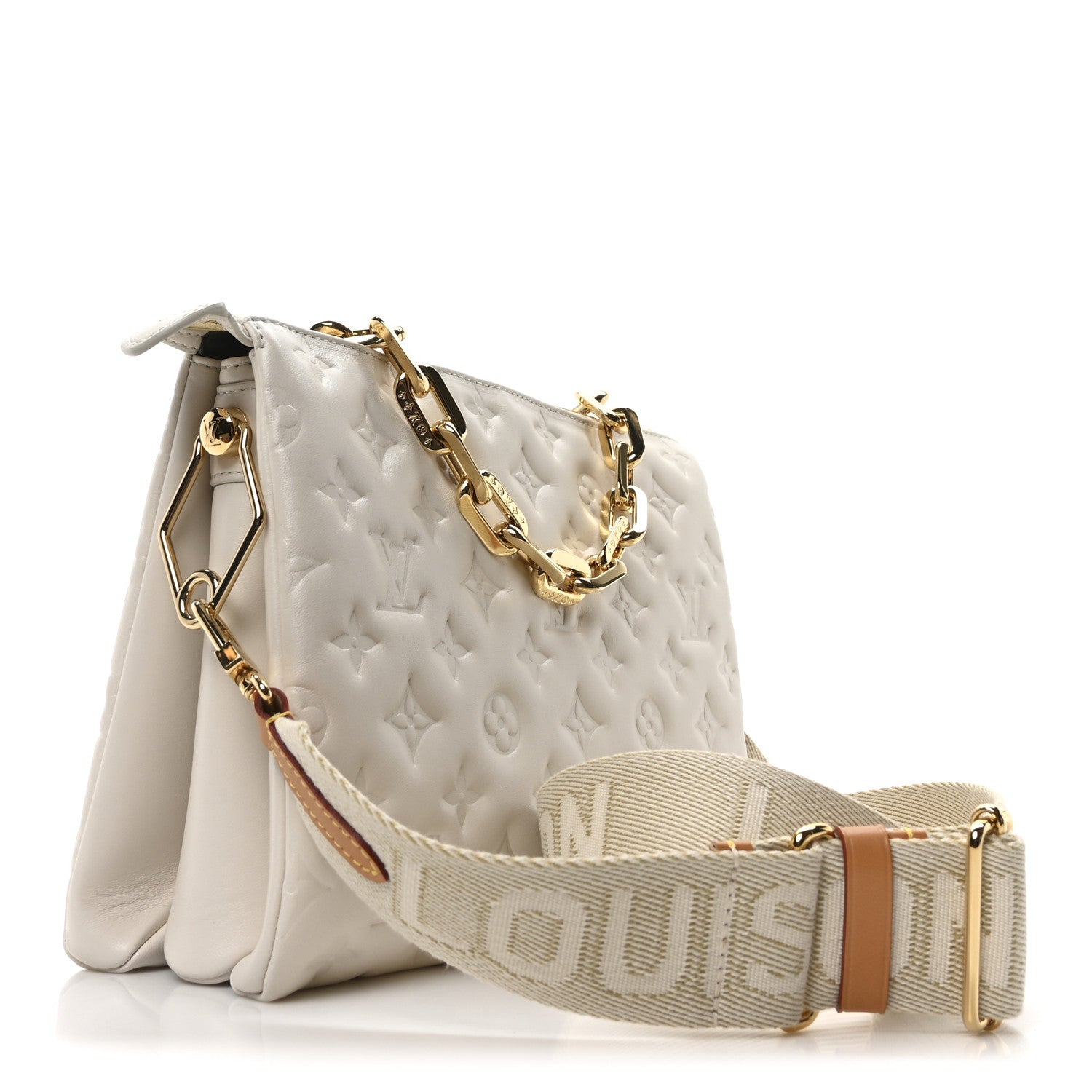 Louis Vuitton Lambskin Embossed Monogram Coussin PM Beige Cream 2 of 9