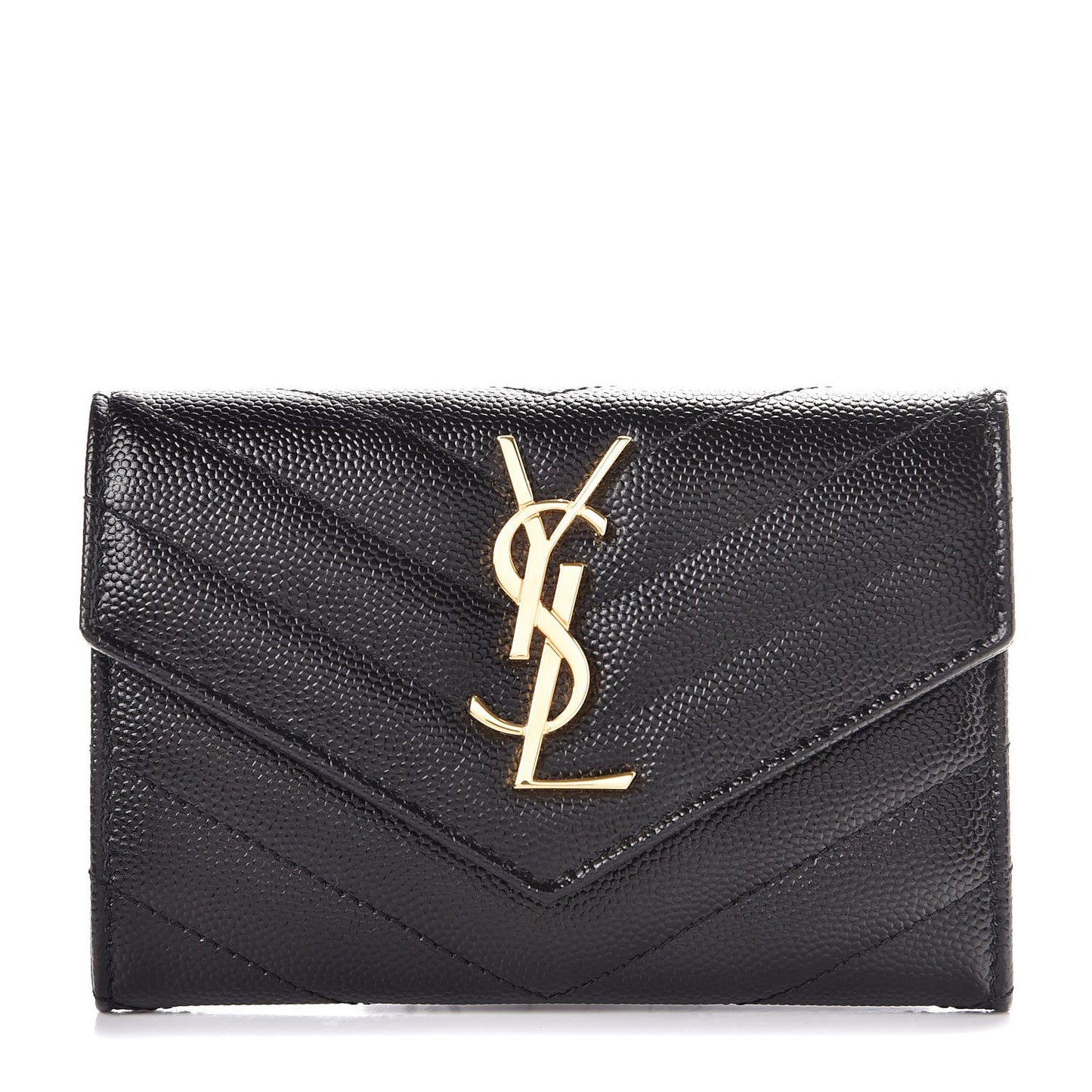 Grain De Poudre Matelasse Chevron Small Monogram Envelope Wallet Black