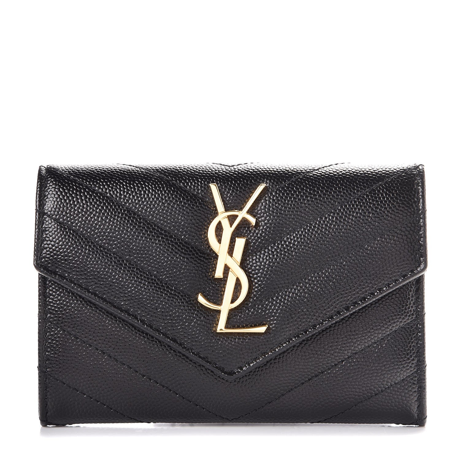 Saint Laurent Grain De Poudre Matelasse Chevron Small Monogram Envelope Wallet Black 1 of 7