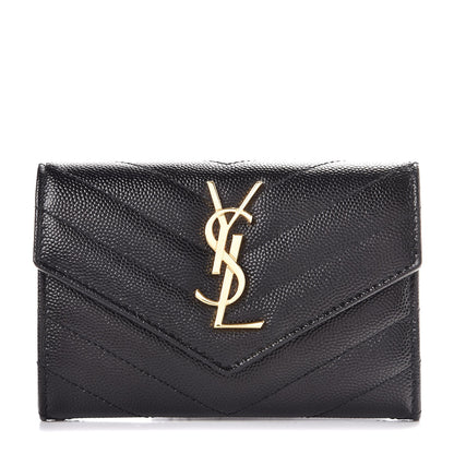 Saint Laurent Grain De Poudre Matelasse Chevron Small Monogram Envelope Wallet Black 1 of 7