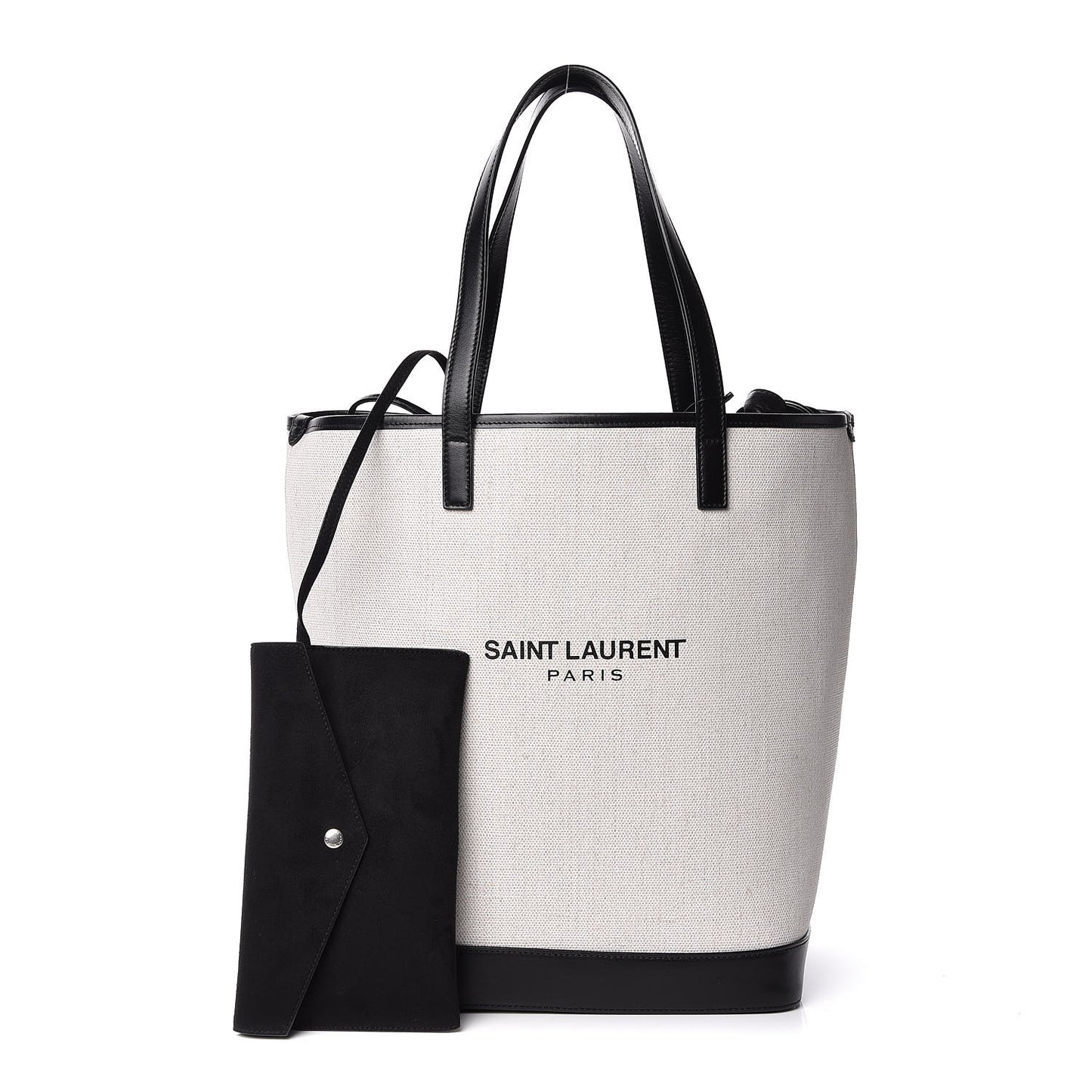 Canvas Calfskin Teddy Drawstring Shopping Tote White Black