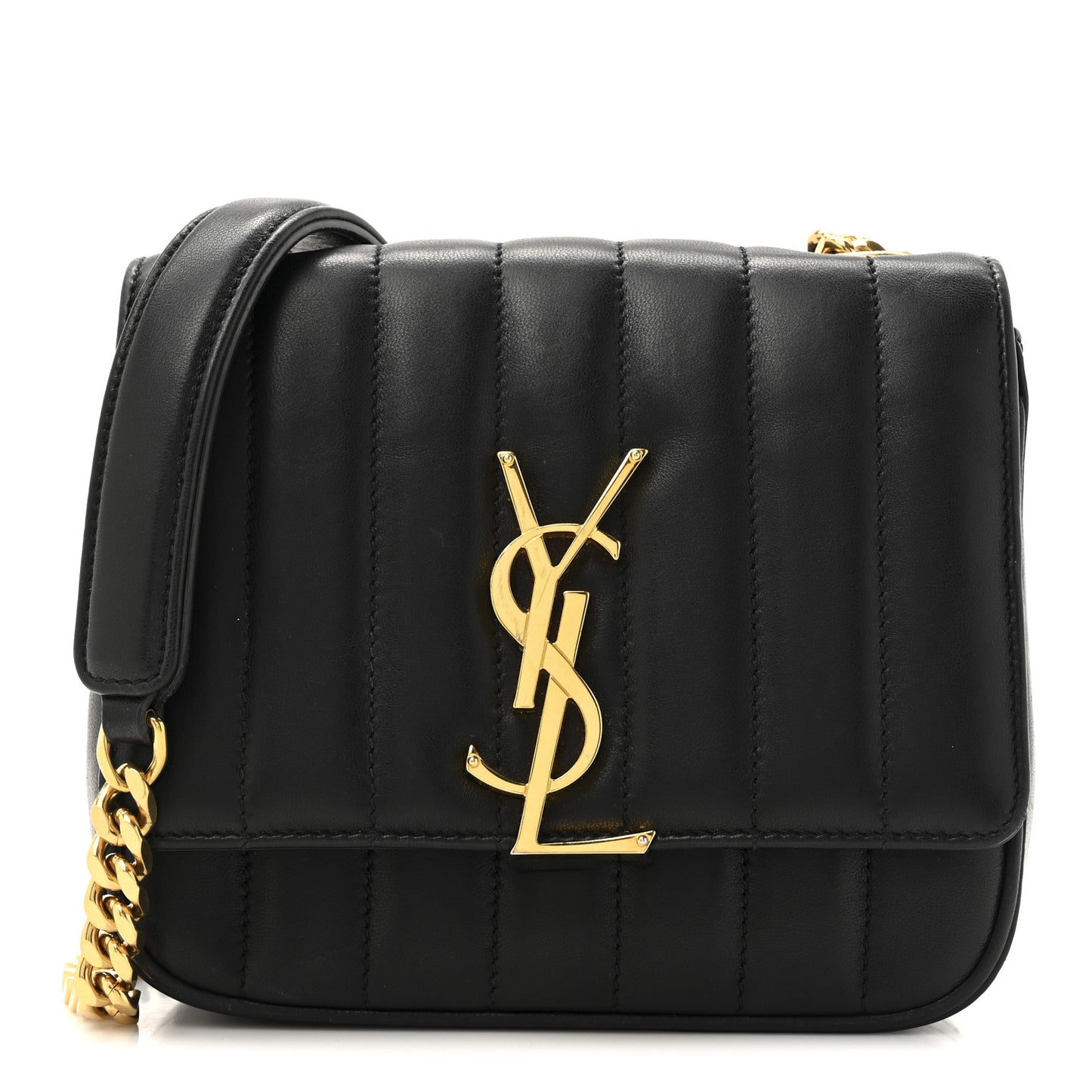 Lambskin Matelasse Monogram Small Vicky Chain Bag Black