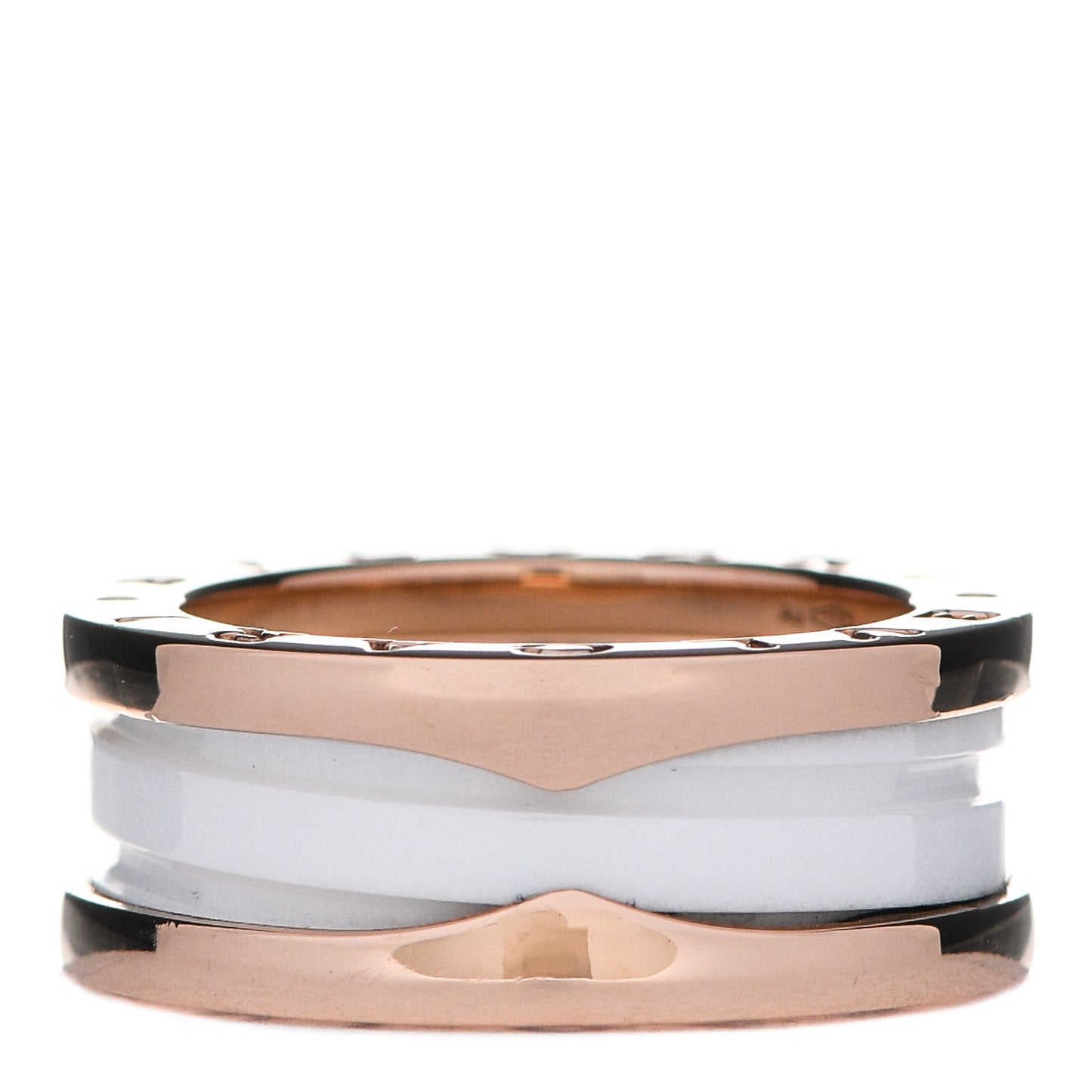 18K Rose Gold White Ceramic B.Zero1 Two-Band Ring 49 4.75