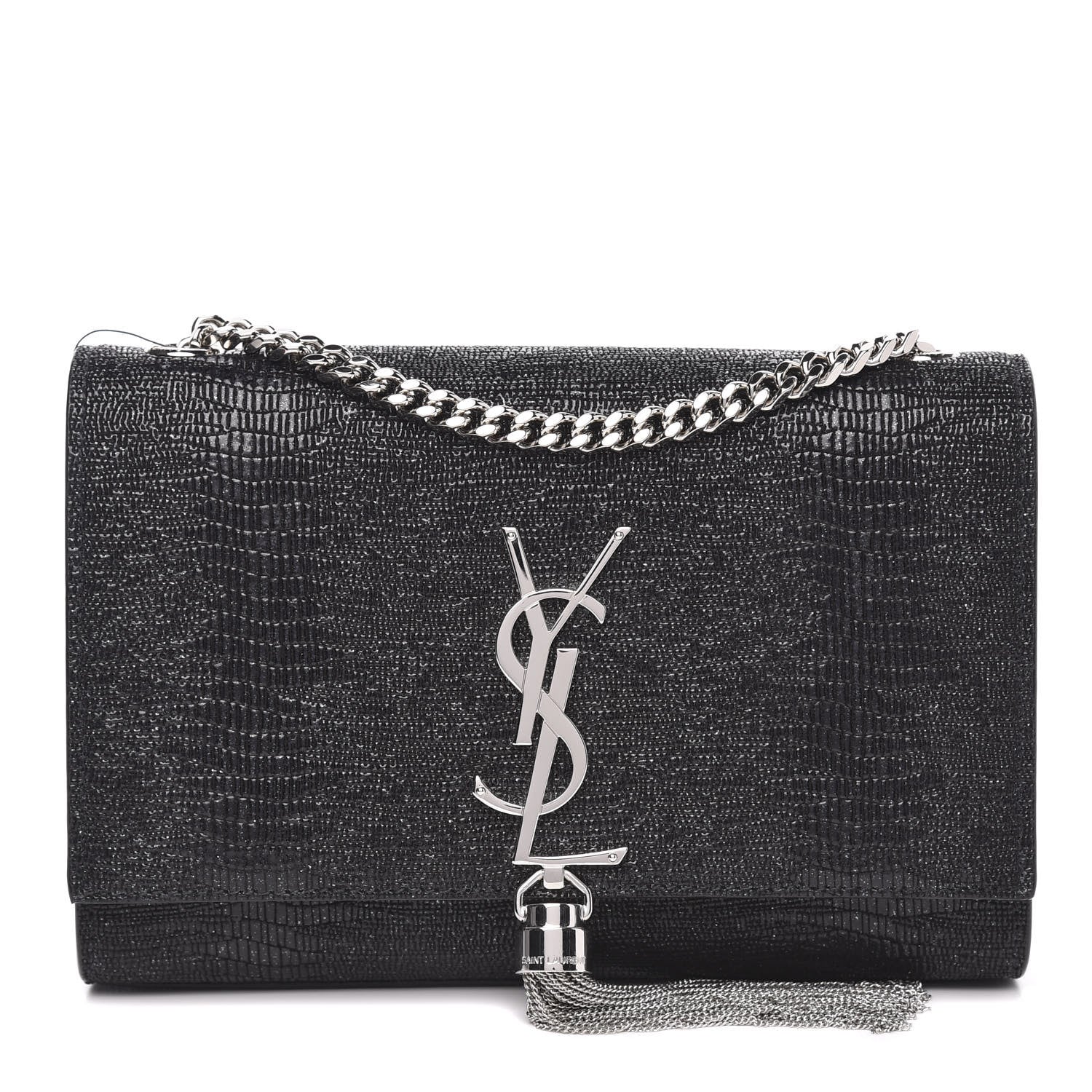 Saint Laurent Calfskin Lizard Embossed Small Classic Monogram Kate Tassel Satchel Black 1 of 9
