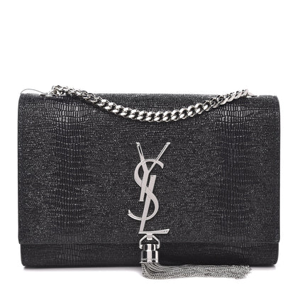 Saint Laurent Calfskin Lizard Embossed Small Classic Monogram Kate Tassel Satchel Black 1 of 9
