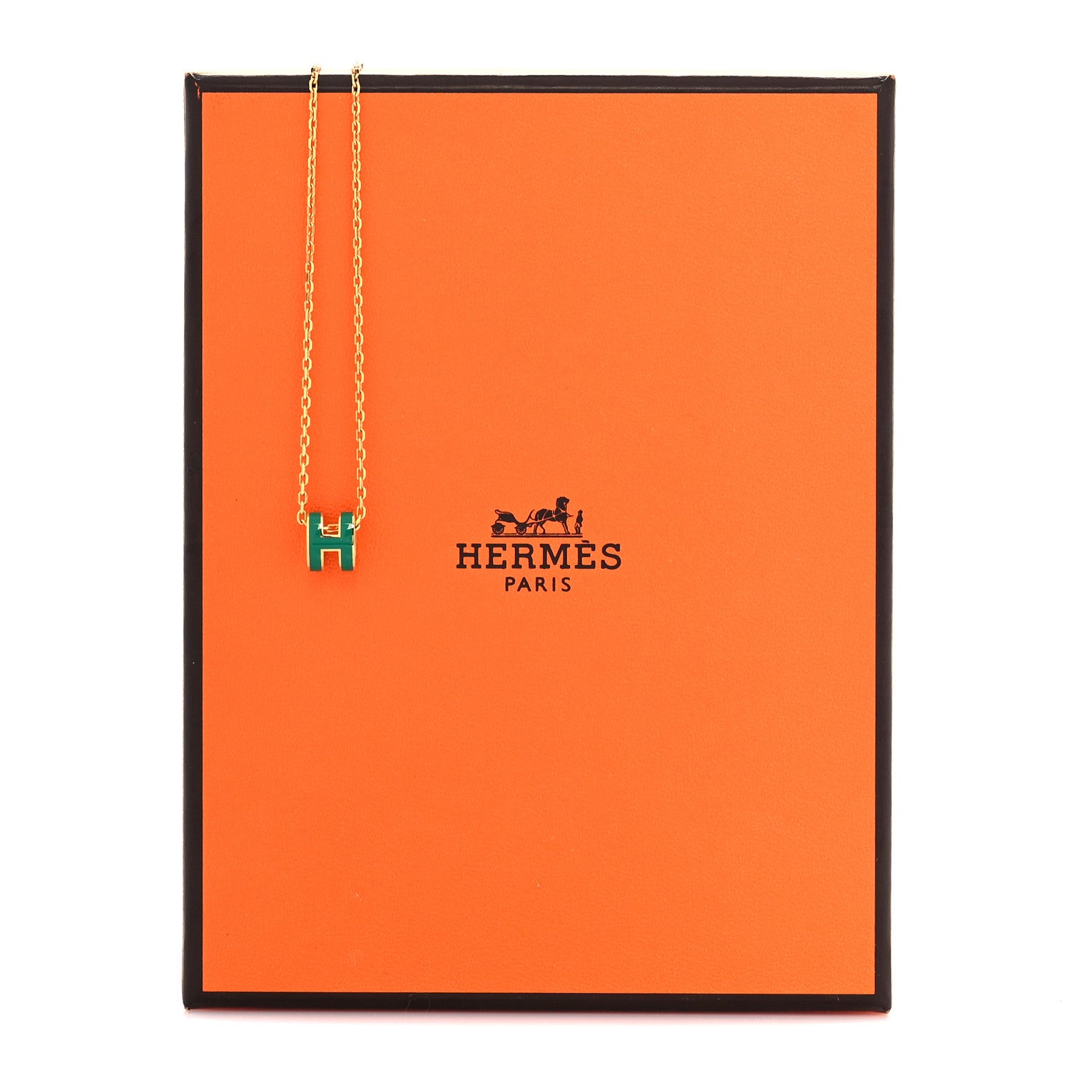 Hermes Lacquered Gold Mini Pop H Pendant Necklace Malachite 7 of 7