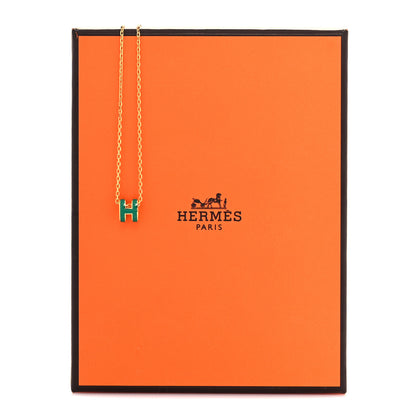 Hermes Lacquered Gold Mini Pop H Pendant Necklace Malachite 7 of 7