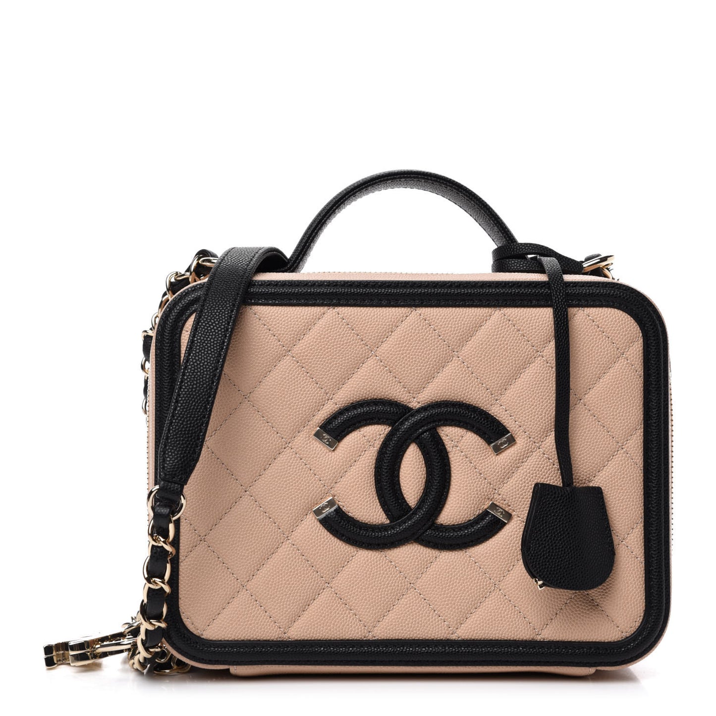 Caviar Quilted Medium CC Filigree Vanity Case Beige Black