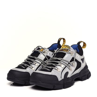 Gucci X SEGA Mesh Technical Canvas Calfskin Reflective Mens Flashtrek Sneakers 6 Silver Black 3 of 10