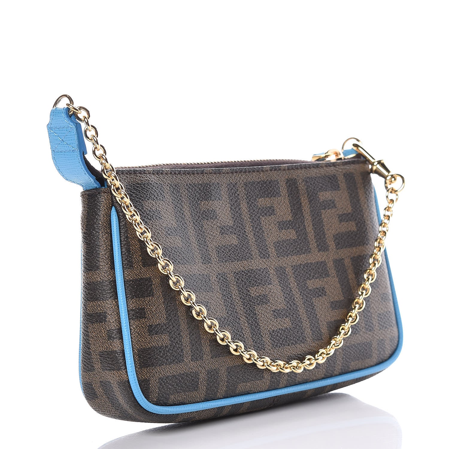 Fendi Zucca Spalmati Vitello Elite Pochette Tobacco Turchese 3 of 10