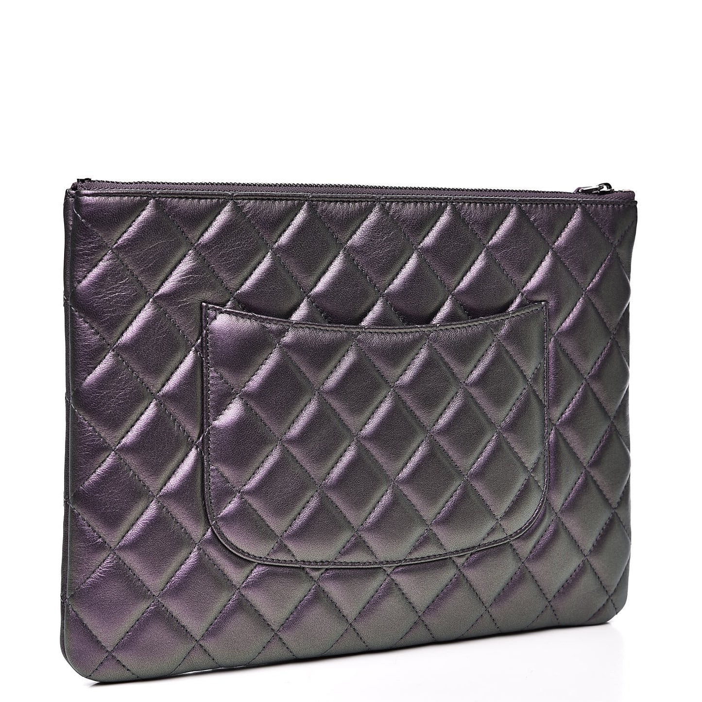 Metallic Lambskin Quilted Medium Cosmetic Case Purple