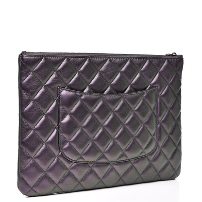 Chanel Metallic Lambskin Quilted Medium Cosmetic Case Purple 3 of 10
