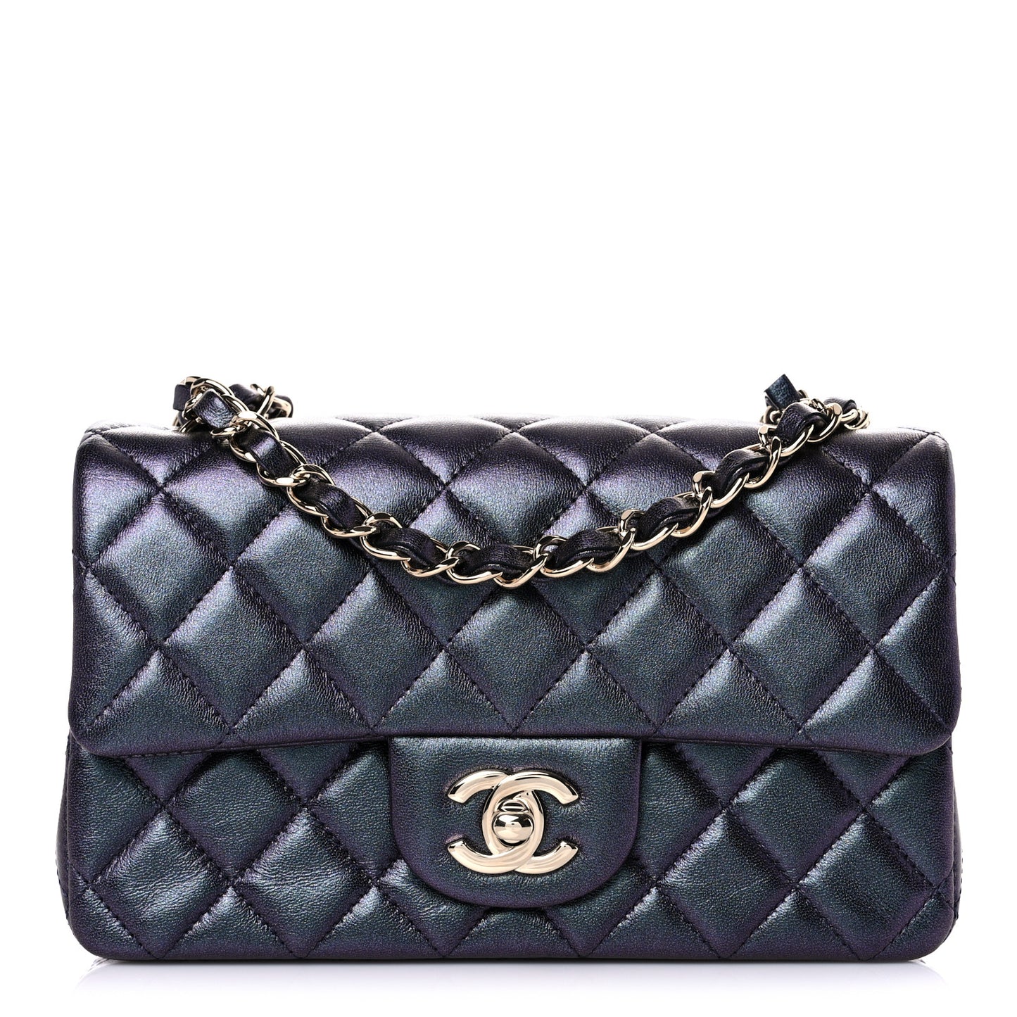 Iridescent Lambskin Quilted Mini Rectangular Flap Black