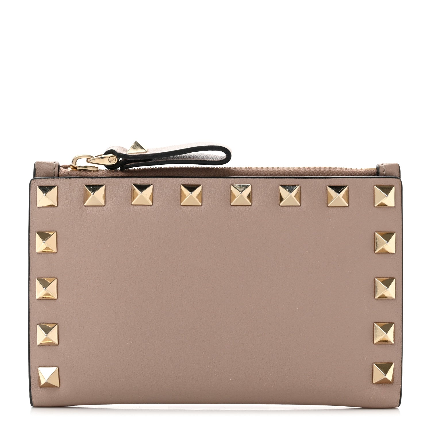 Valentino Garavani Calfskin Rockstud Card Holder with Zipper Poudre 1 of 6