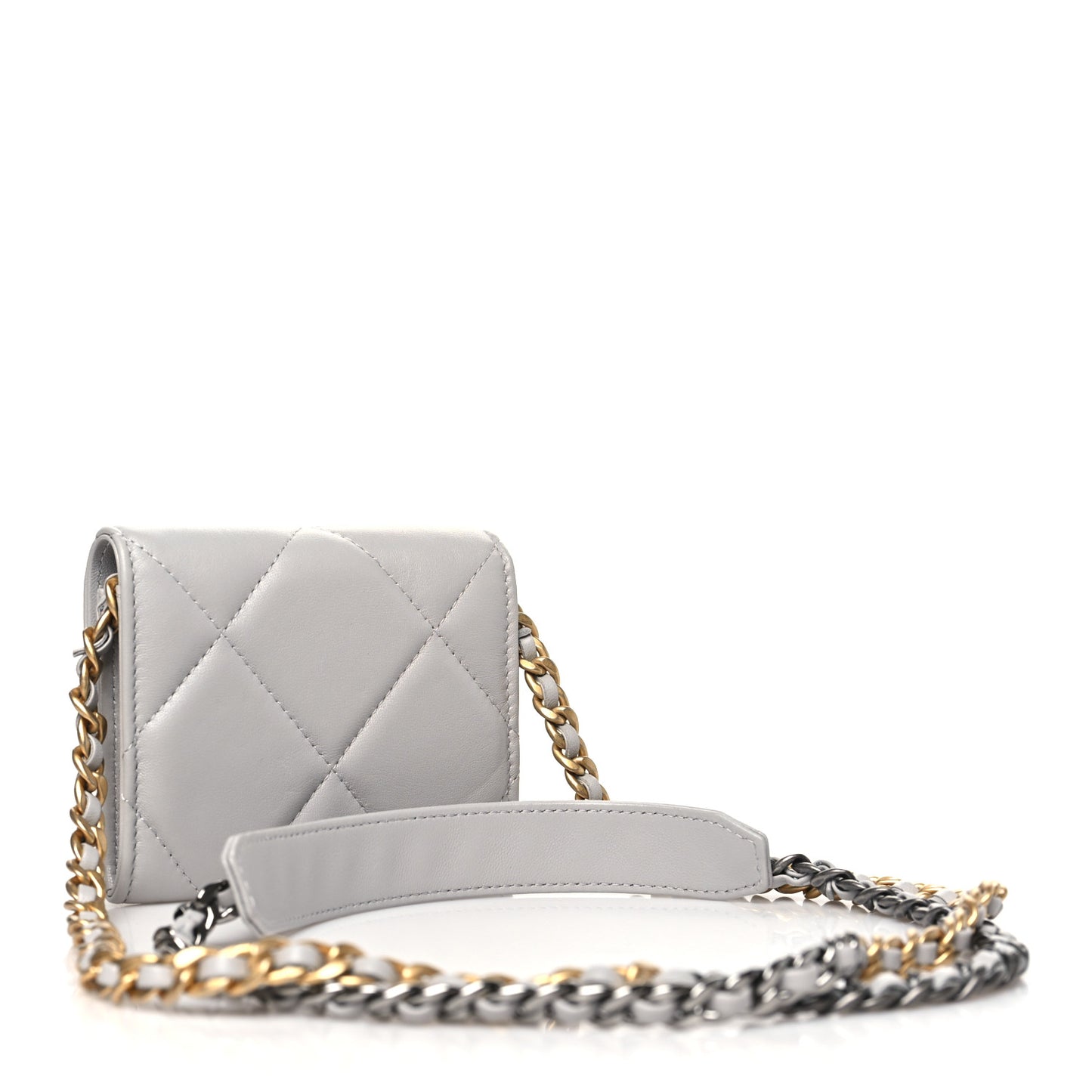 Lambskin Quilted Chanel 19 Flap Coin Purse With Chain Grey