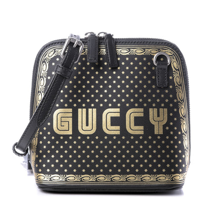 Gucci X SEGA Calfskin GUCCY Stars Mini Dome Shoulder Bag Black Gold 1 of 10