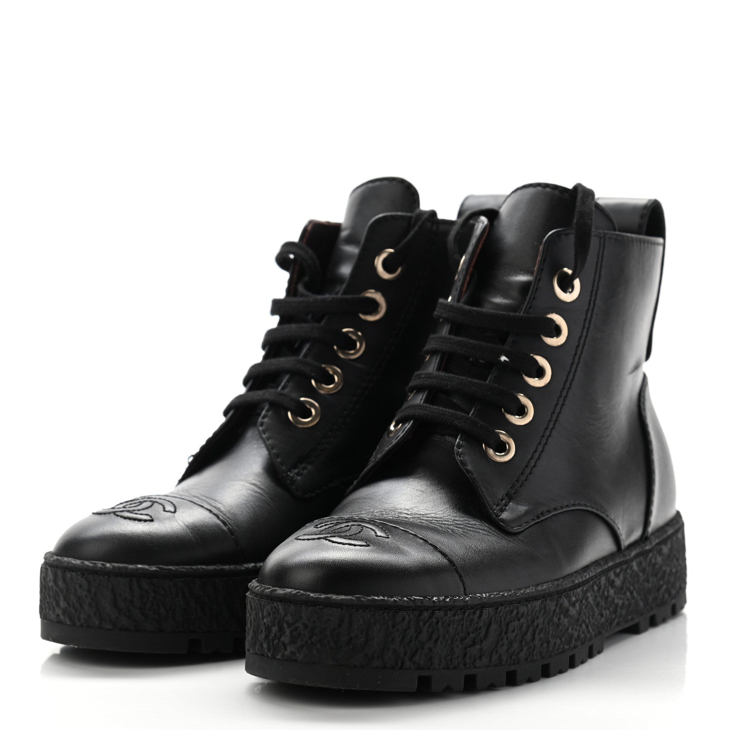 Chanel Calfskin CC Turnlock Lace Up Boots 35.5 Black 3 of 14